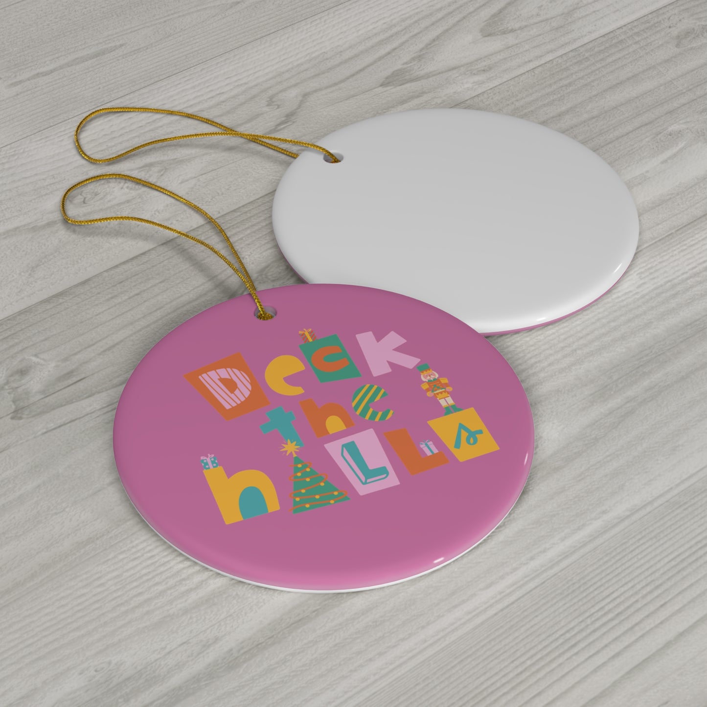 Deck the Halls ceramic Christmas ornament