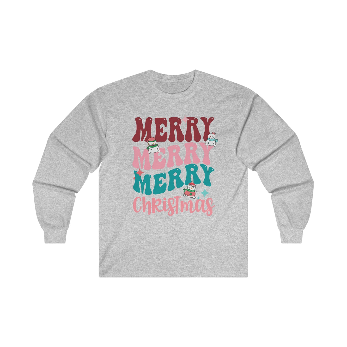 Retro Merry Christmas long sleeve crewneck t-shirt snowman