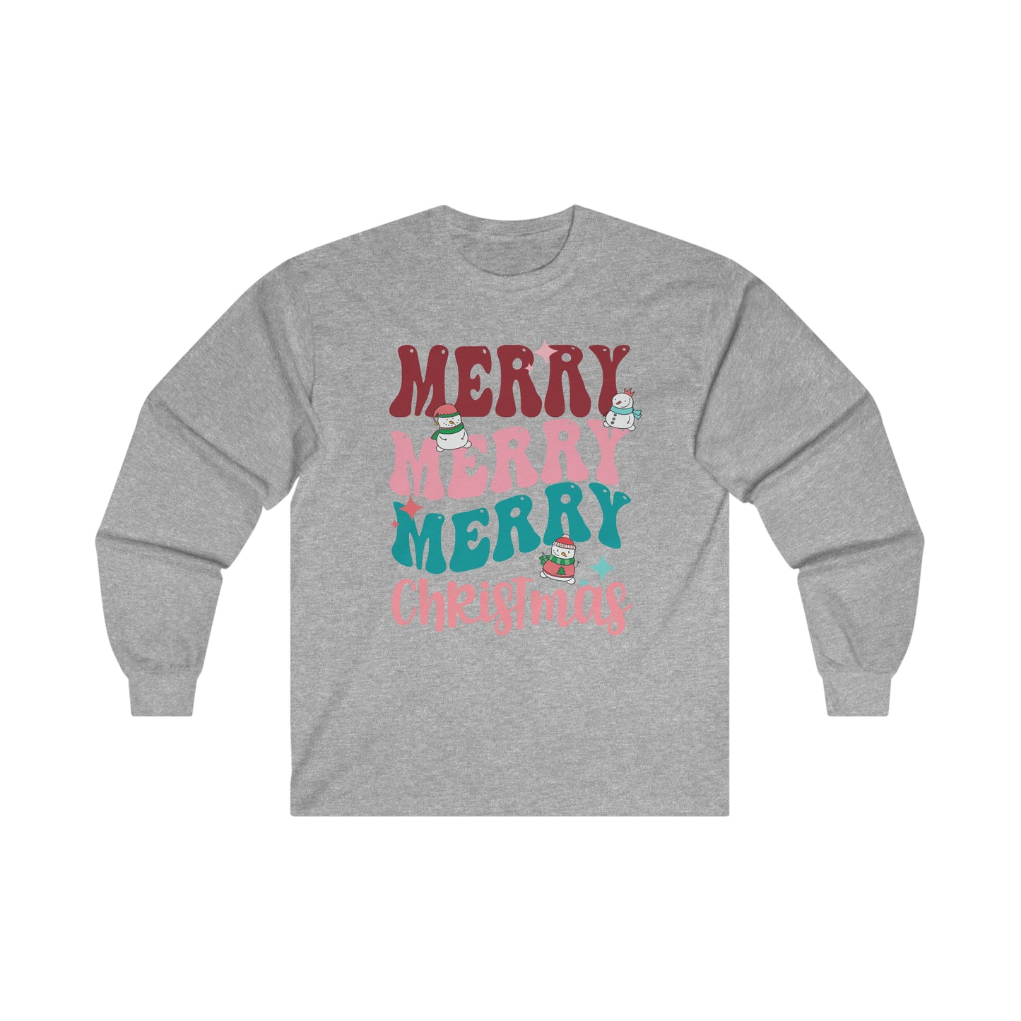 Retro Merry Christmas long sleeve crewneck t-shirt snowman