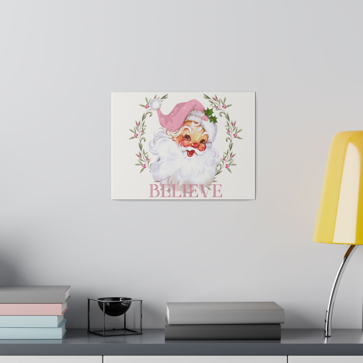 pink retro Santa canvas wall hanging picture