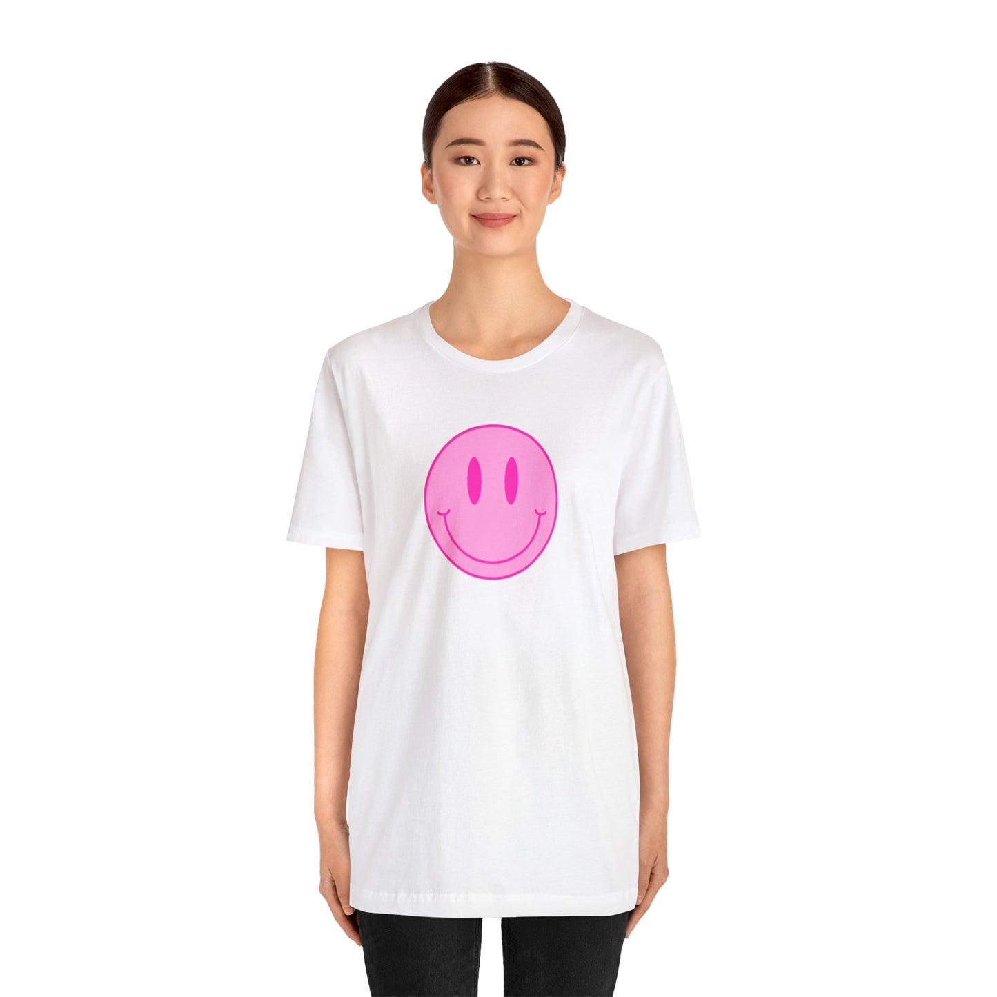 pink Smiley t-shirt happy Unisex Jersey Short Sleeve Tee