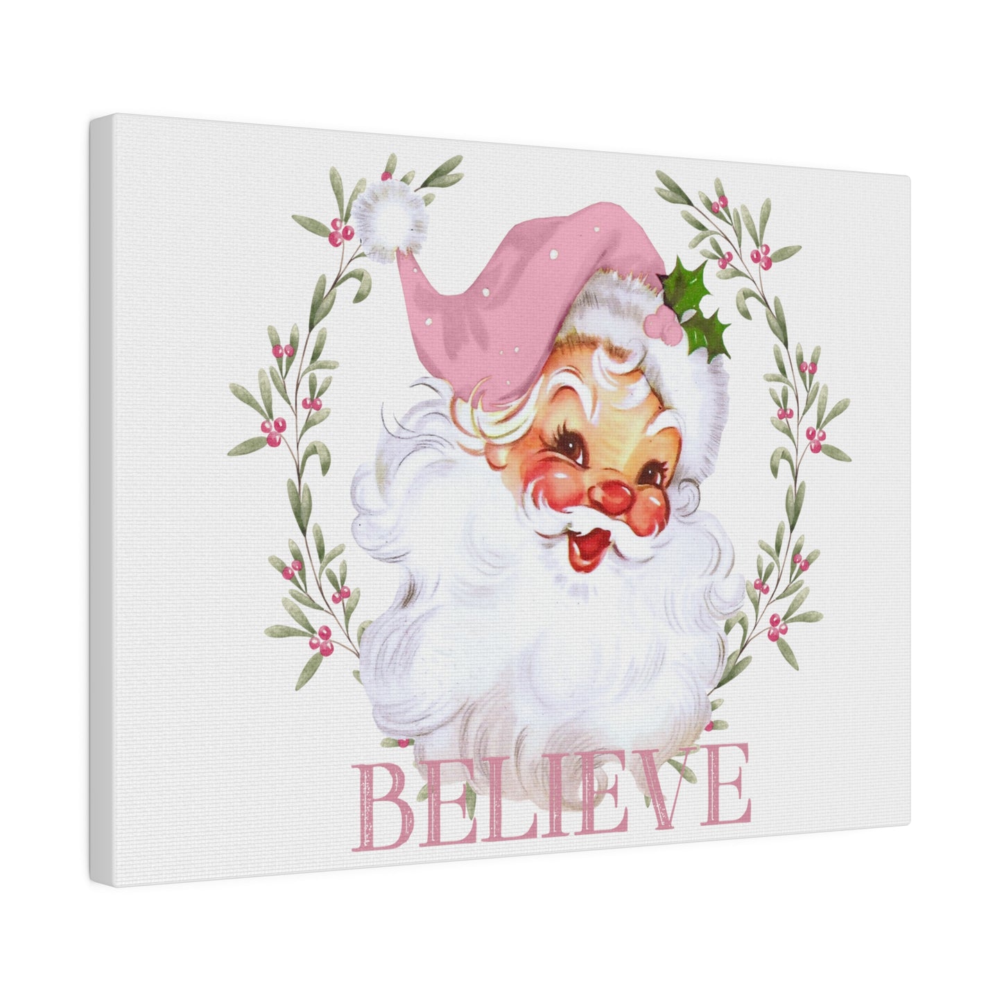 pink retro Santa canvas wall hanging picture