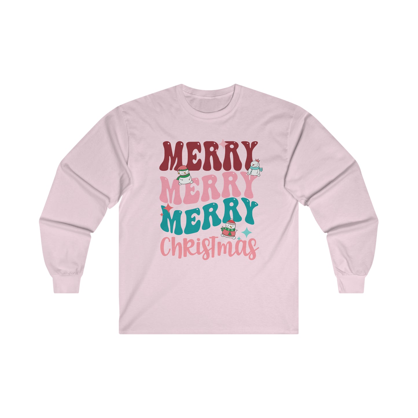 Retro Merry Christmas long sleeve crewneck t-shirt snowman