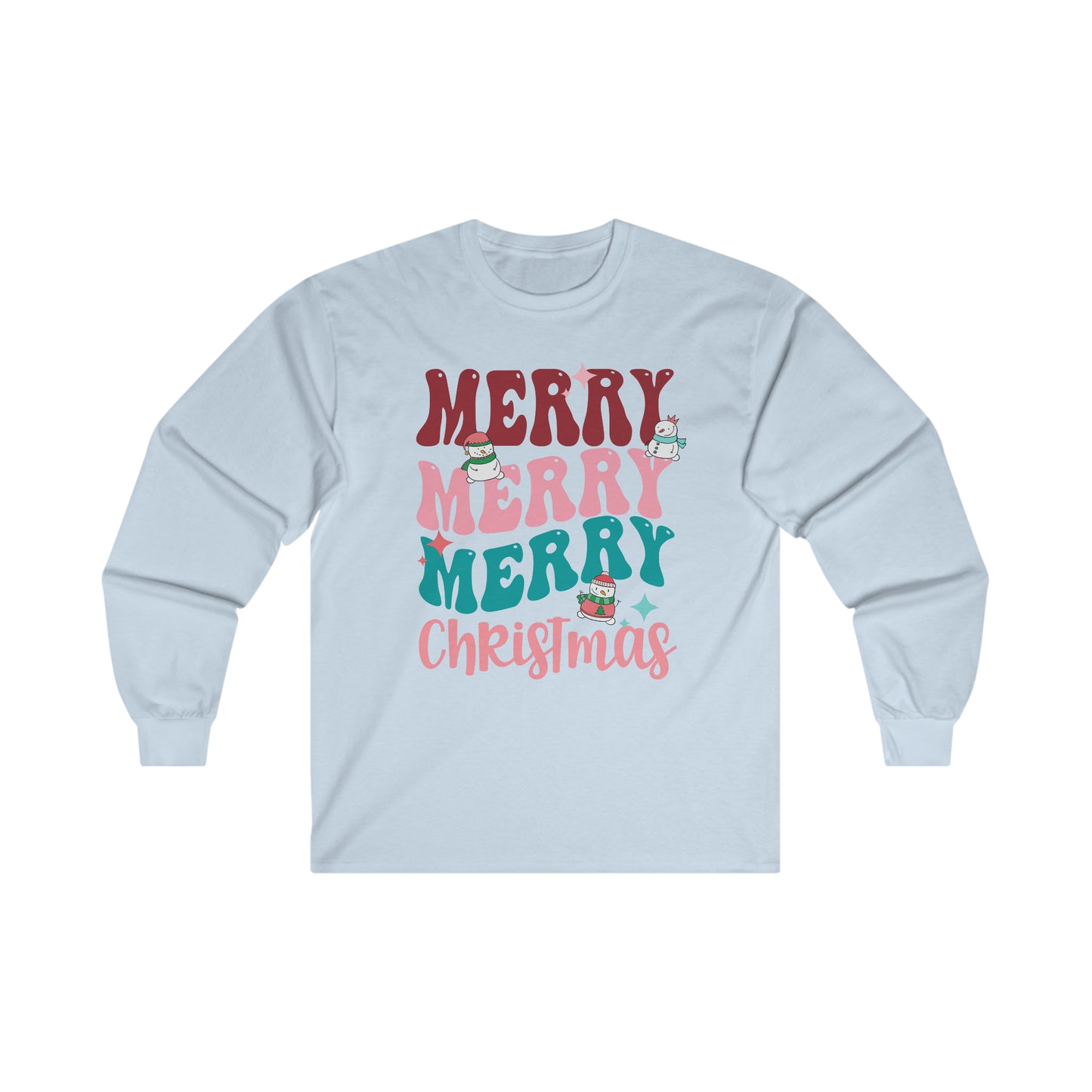 Retro Merry Christmas long sleeve crewneck t-shirt snowman