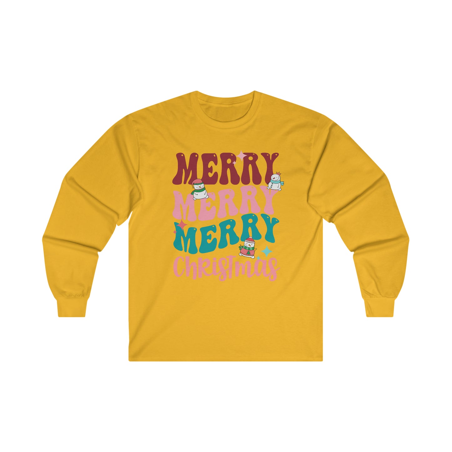 Retro Merry Christmas long sleeve crewneck t-shirt snowman