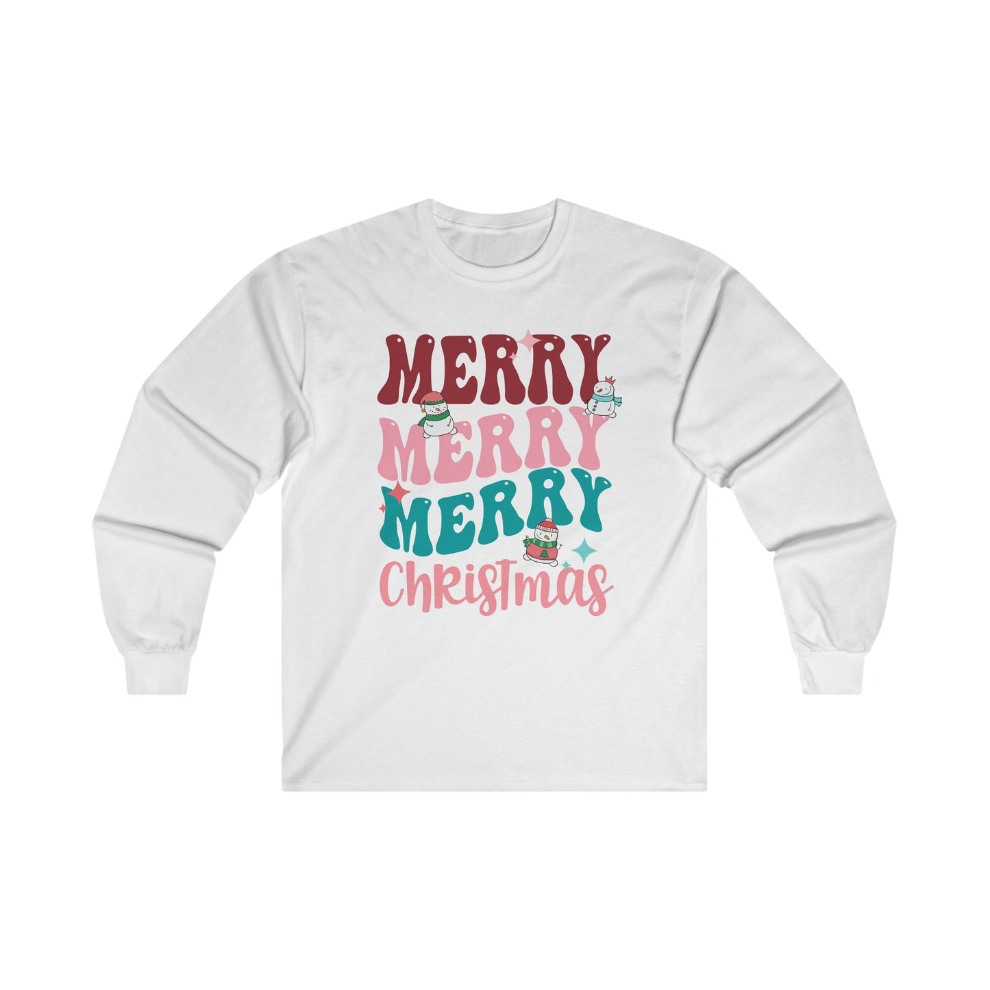 Retro Merry Christmas long sleeve crewneck t-shirt snowman