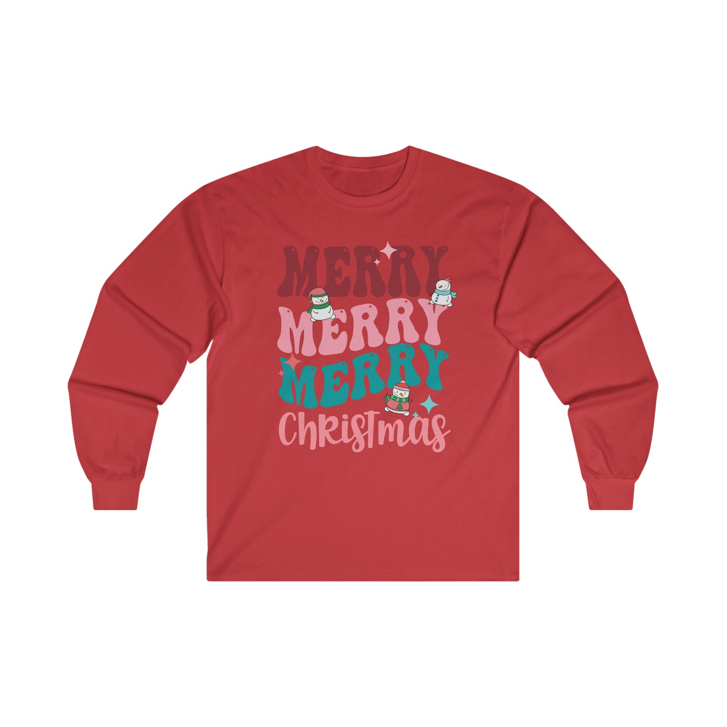 Retro Merry Christmas long sleeve crewneck t-shirt snowman