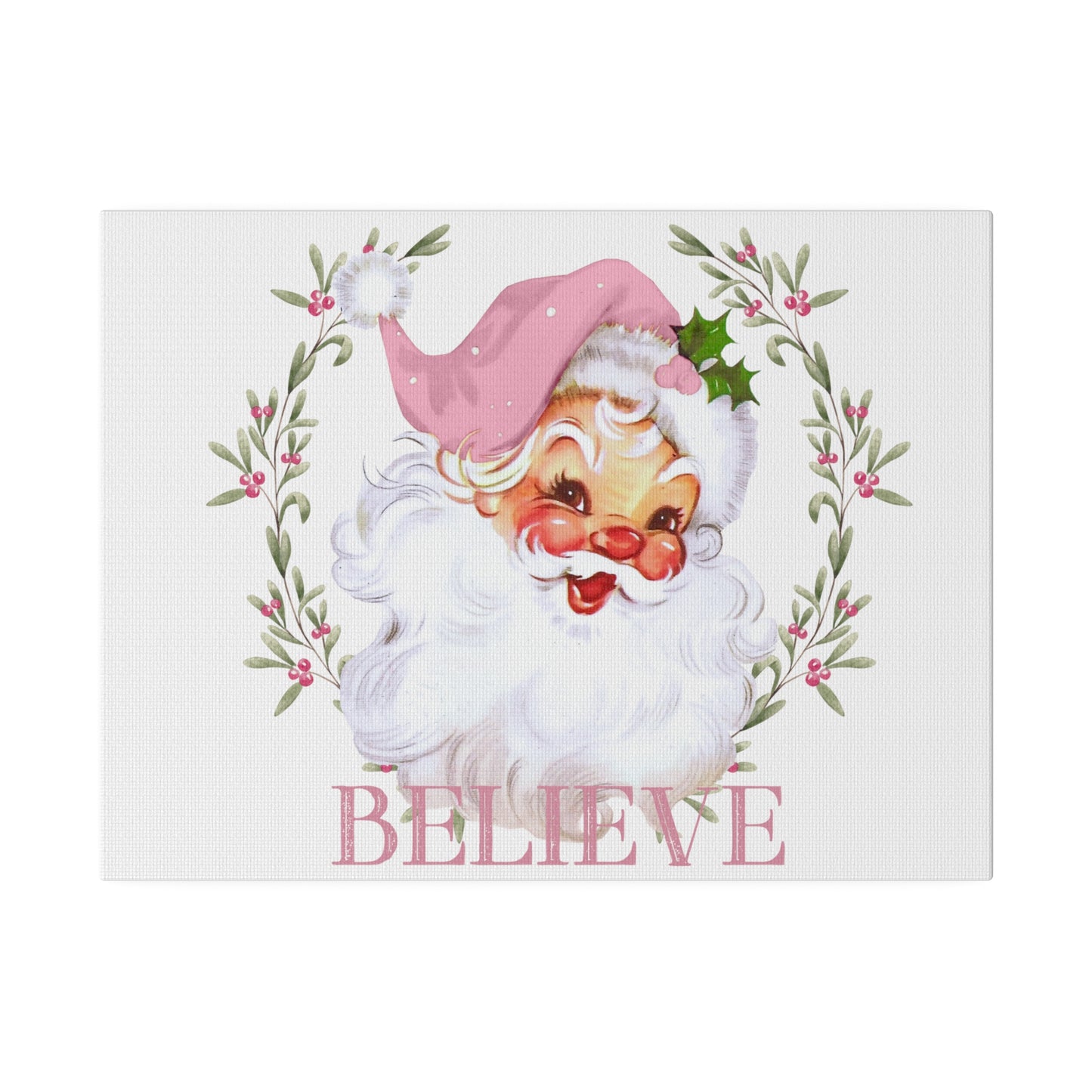 pink retro Santa canvas wall hanging picture